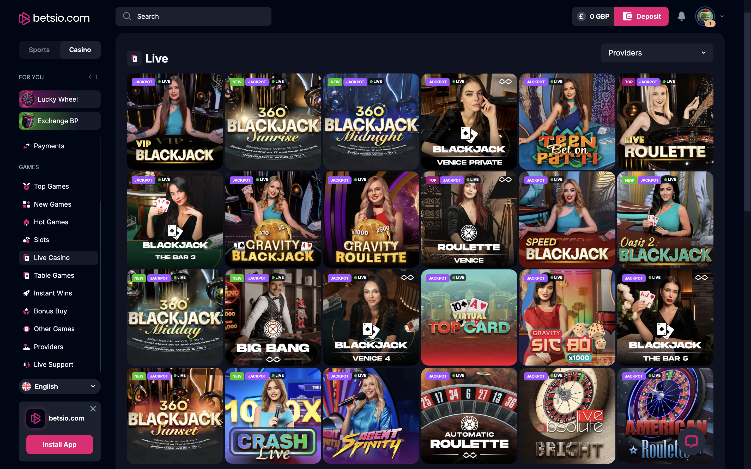 Betsio.com Live Casino Banner