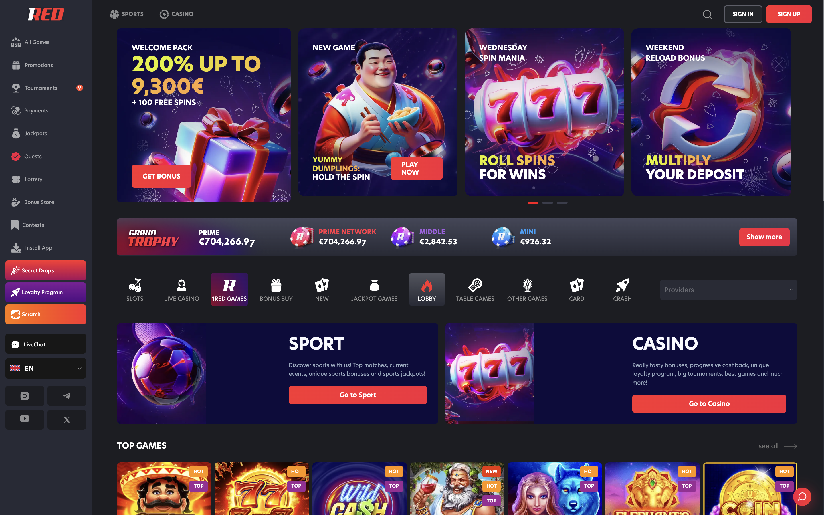 1Red Casino Banner