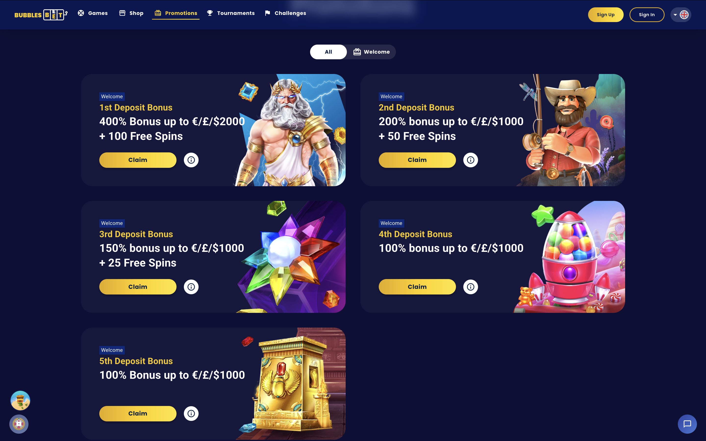 Bubbles Bet Casino Bonuses and Promotions Banner