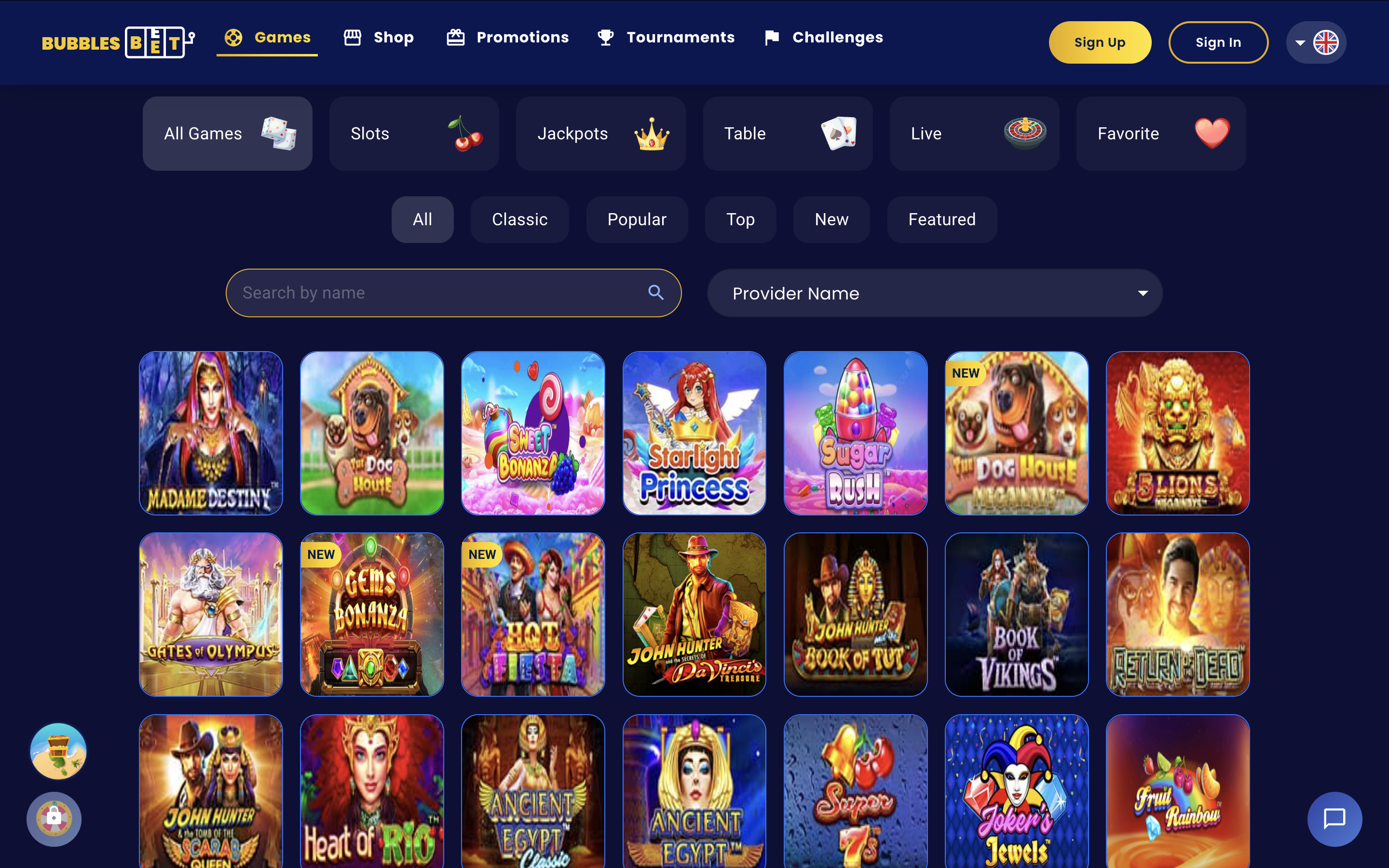 Bubbles Bet Casino Games and Software Banner