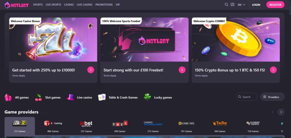 Explore HotLoot Casino homepage